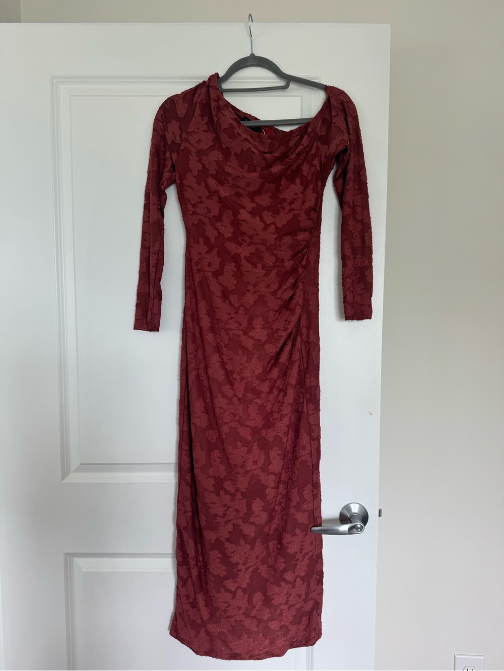 Long Sleeve Burgundy Textured Maxi Dress